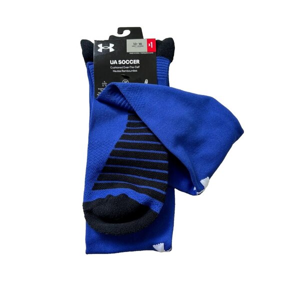 Under Armour 1372759 UA Soccer Over-The-Calf Socks Royal Blue Sz 13-16 - Picture 2 of 2